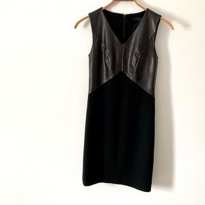 90’s Black Calf Leather and Wool Sleeveless Pencil Dress Butter Soft